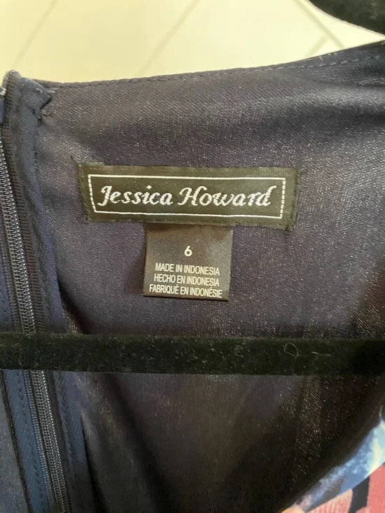 Jessica Howard Navy Floral High-Low Maxi Dress with Belted Waist - Picture 5 of 5